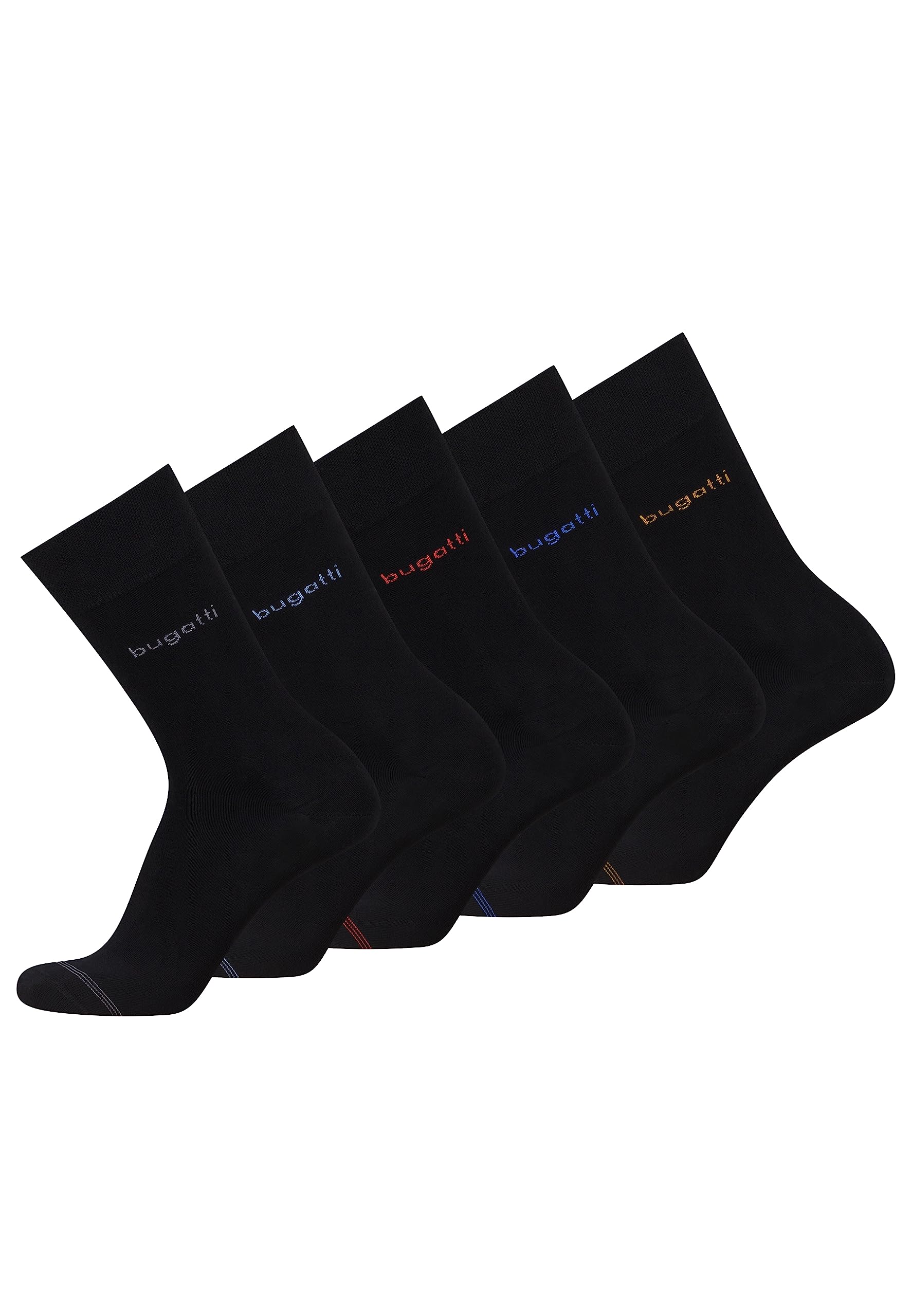 Bugatti Men's Black Socks - Box Of 5 Breathable Cotton Socks For Everyday And Leisure Size 39-42 And 43-46, 43-46