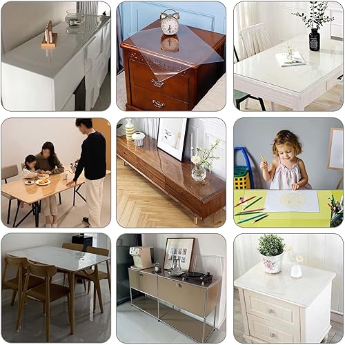 Miniatura 6 de Protector de mesa de comedor, cubierta de mesa transparente, mantel de PVC ecológico, tapete rectangular de plástico para escritorio, 60 × 9080 ×