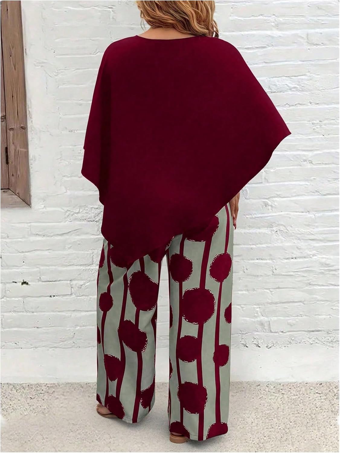 SOLY HUX Women's Plus Size Summer Vacation Outfits 2 Piece Half Sleeve Asymmetrical Blouse Tops and Wide Leg Pants Set - Image 2