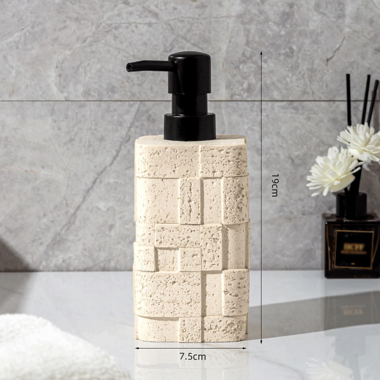 Dispenser di sapone da banco dispenser di sapone per le mani vintage, 396,9 g, beige liquido bianco, bottiglie di shampoo per bagno e cucina, dispenser di sapone liquido ricaricabile (Wei)