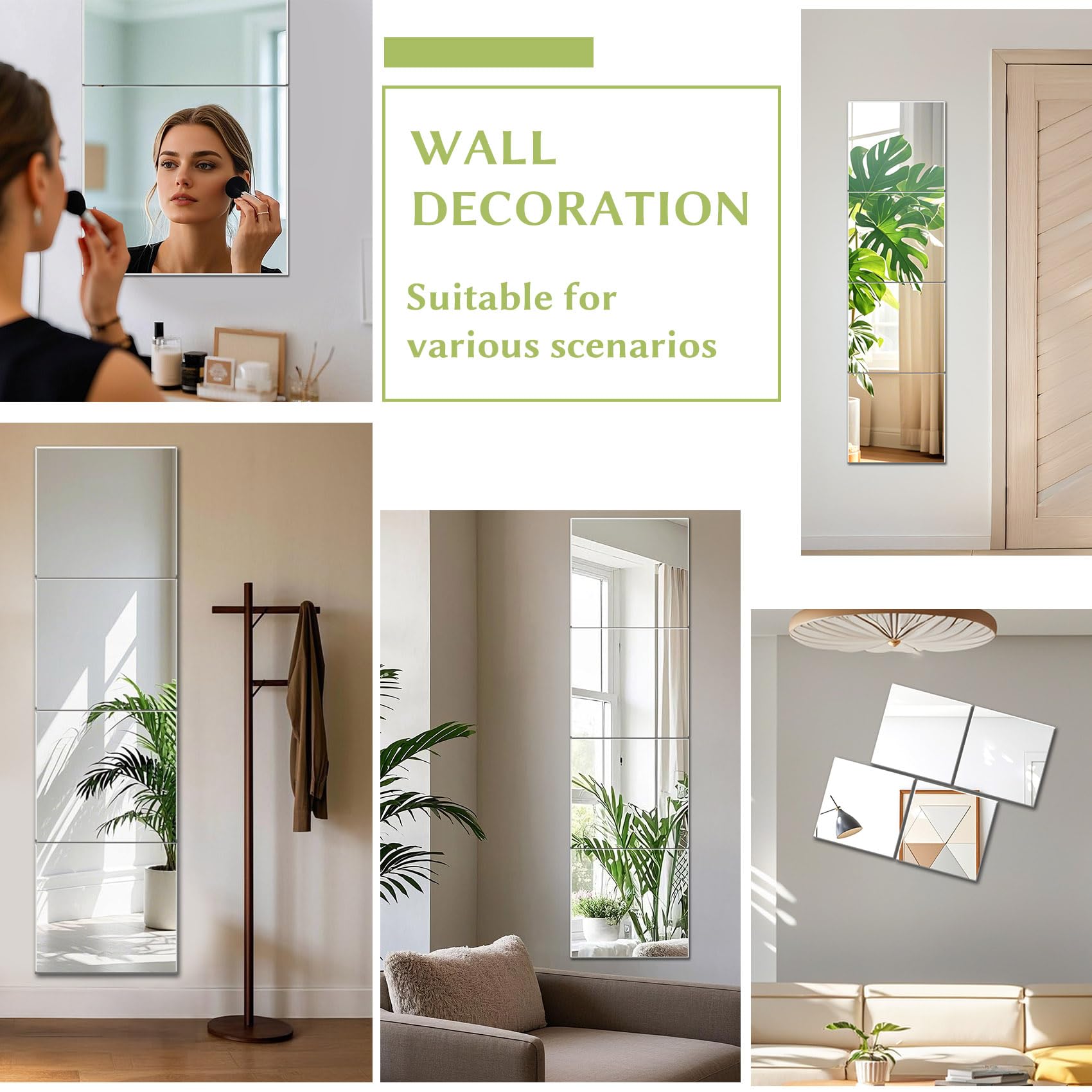 Spiegel 35x35 Klebespiegel Kleben Spiegelfliesen Wall Mirror Selbstklebend Glas HD DIY Wandspiegel Lang Spiegel Kleben Wand für Küche, Wohn und Badezimmer Schlafzimmer (35x35cm, 4 Stück 07)