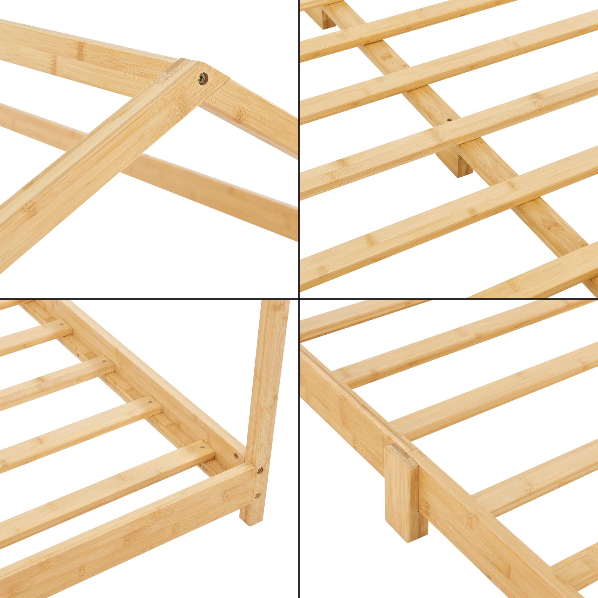 [en.casa] Letto per Cameretta a Forma di Casetta con Zona di Riposo 140 x 200 cm Letto Francese per Bambini Struttura in Bambù color Naturale