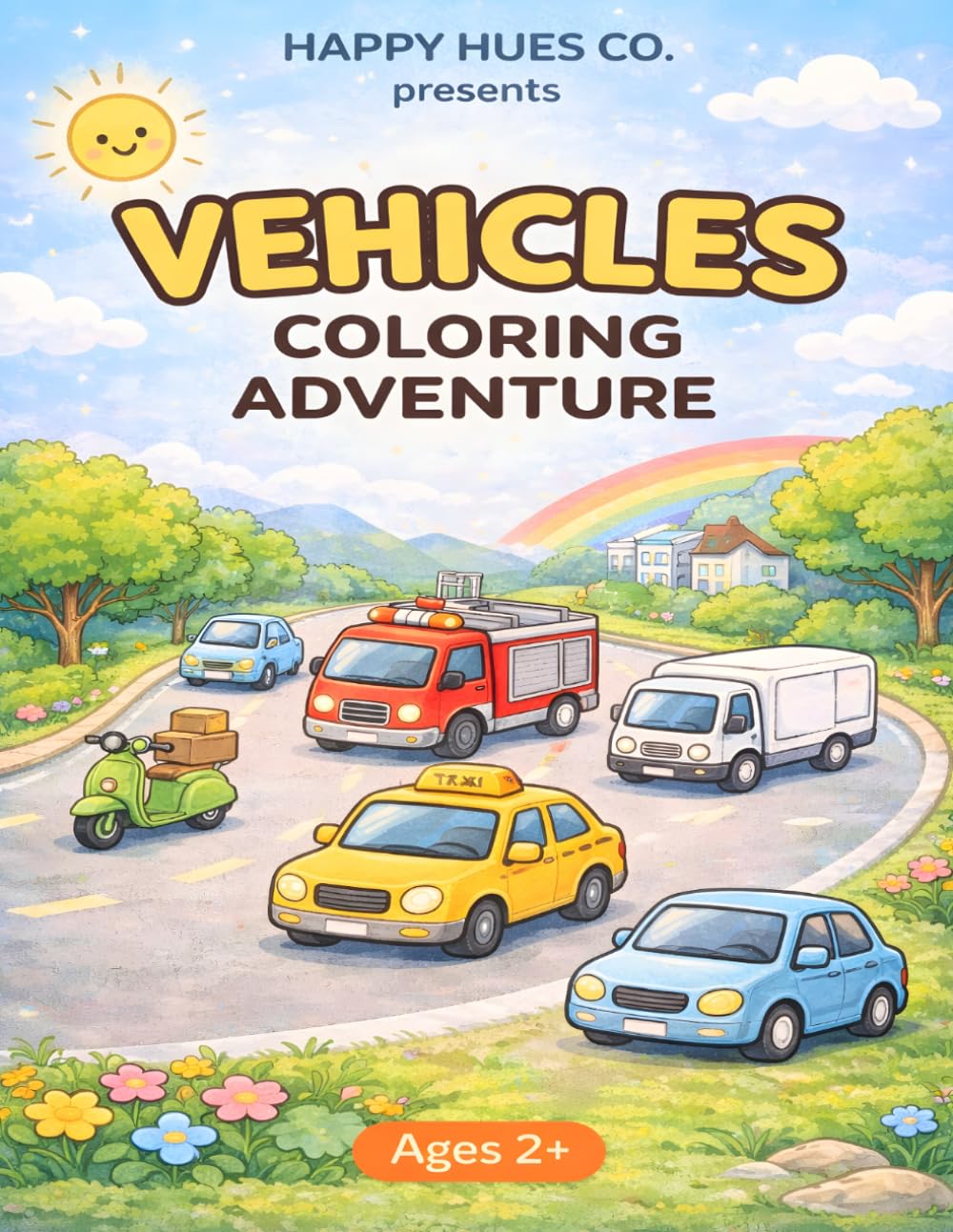 Vehicles Coloring Adventure: Simple and Fun Coloring Pages for Kids Ages 2+ | Cars, Trucks, Trains and More (The Happy Hues Company)