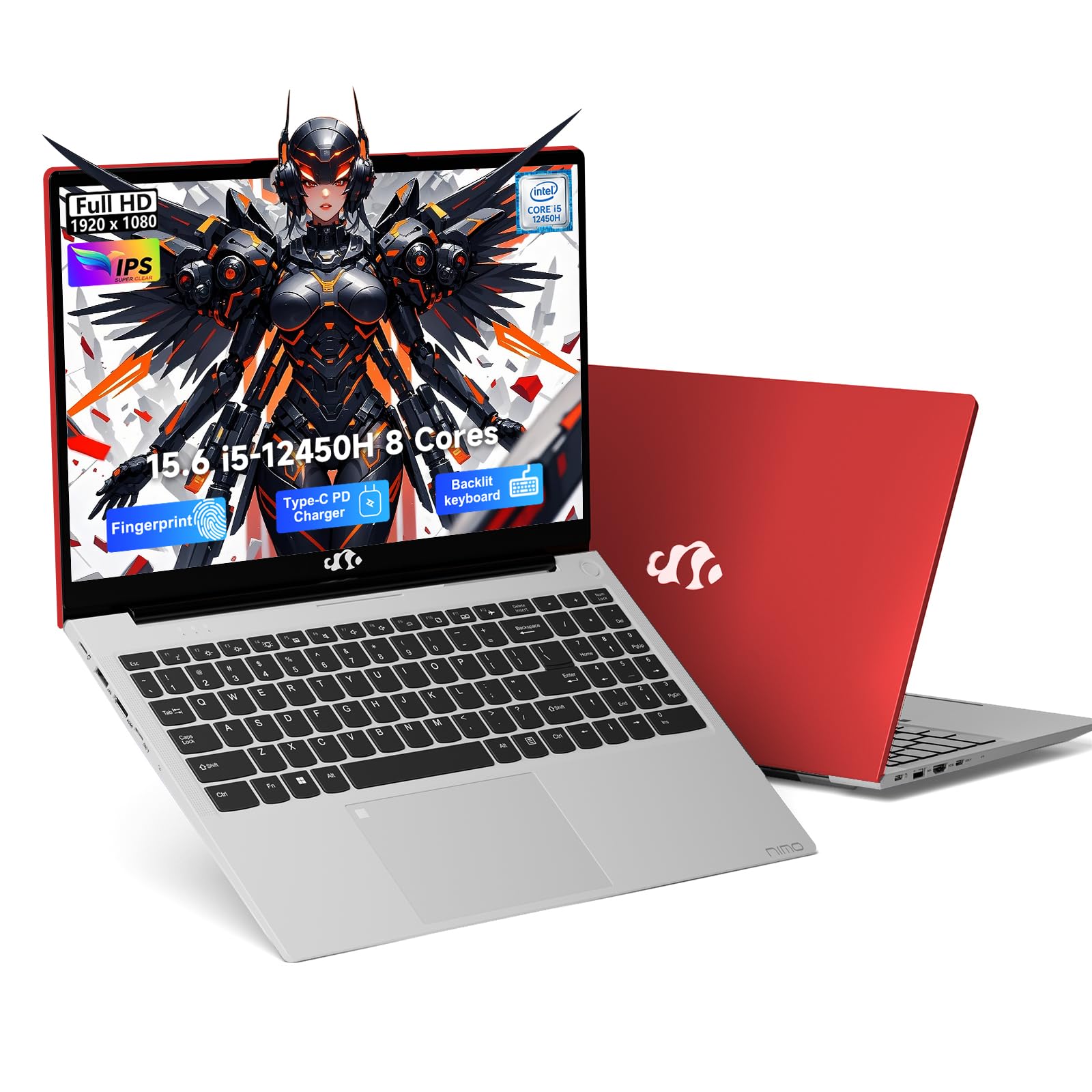 NIMO 15.6" FHD-IPS-Business-Laptop, 8 Cores Intel i5-12450H 32GB RAM 1TB SSD (Beat i7-11800H, Up to 4.4GHz) Backlit Keyboard Computer, 100W Type C Fingerprint WiFi 6 Numpad