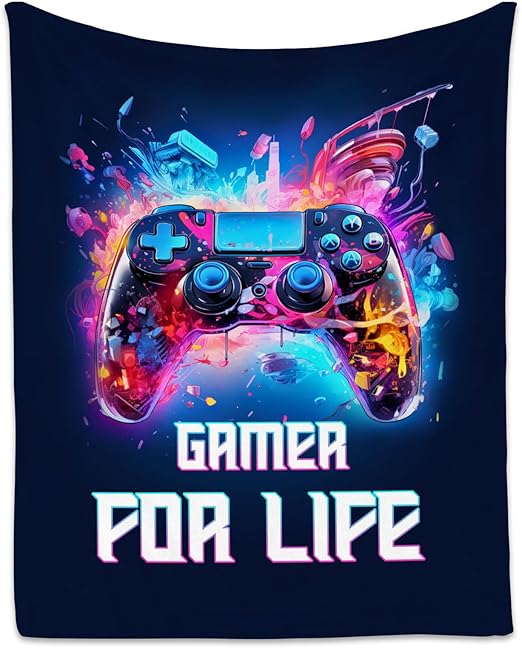 Gamer Blanket - 30x40 Inches Cool Throw for Boys, Girls - Blue Soft Fuzzy Blankets for Couch & Office