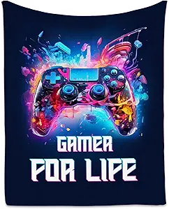 Gamer Blanket - 40x50 Inches Cool Throw for Boys, Girls - Blue Soft Fuzzy Blankets for Couch, Sofa & Office