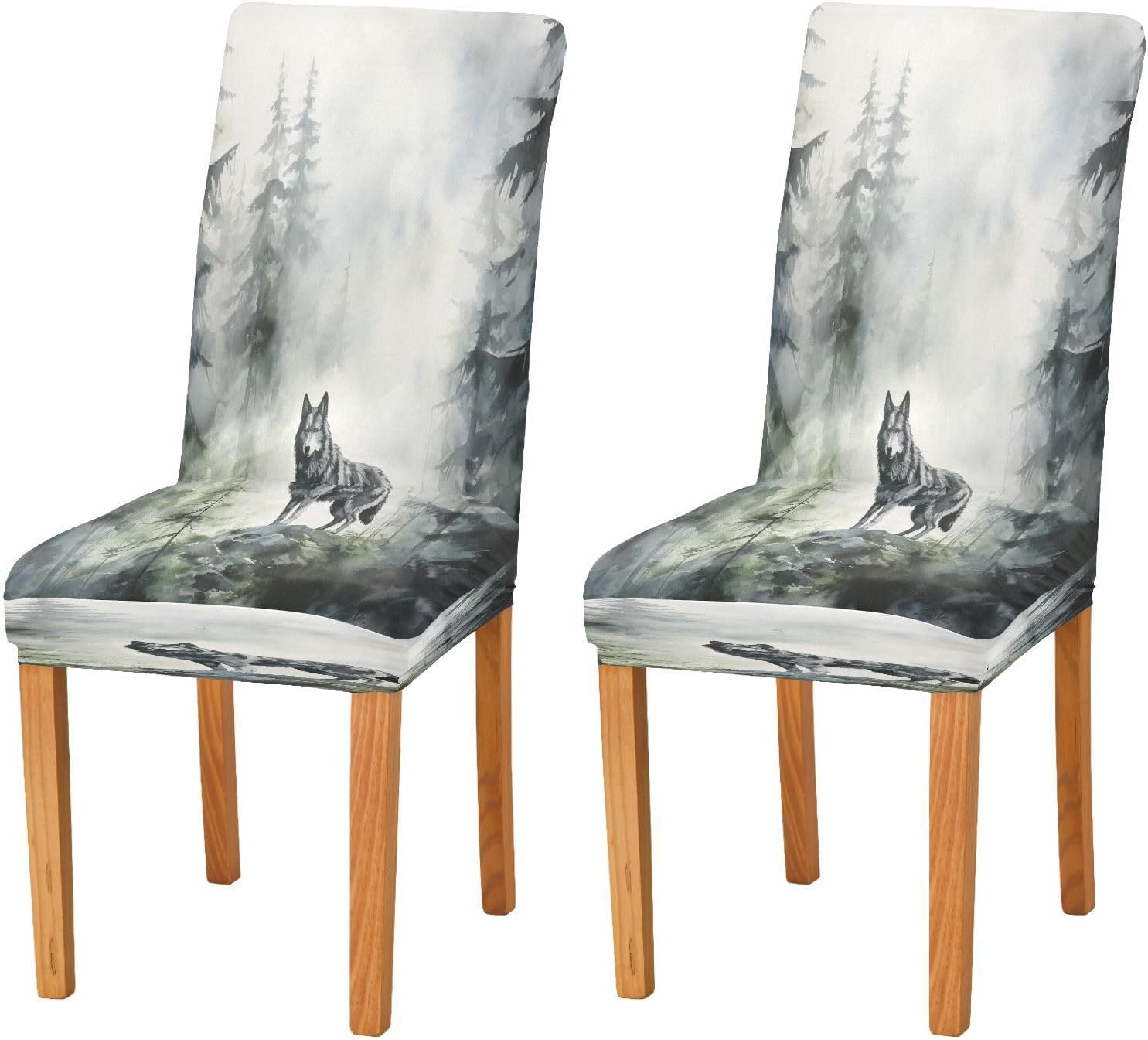 ALAZA Stretch Dining Room Chair Covers, Wolf Colorful Sky Space Galaxy Wolf Chair Covers Parson Chair Slipcovers Removable Washable for Dining Room Ktichen Ceremony