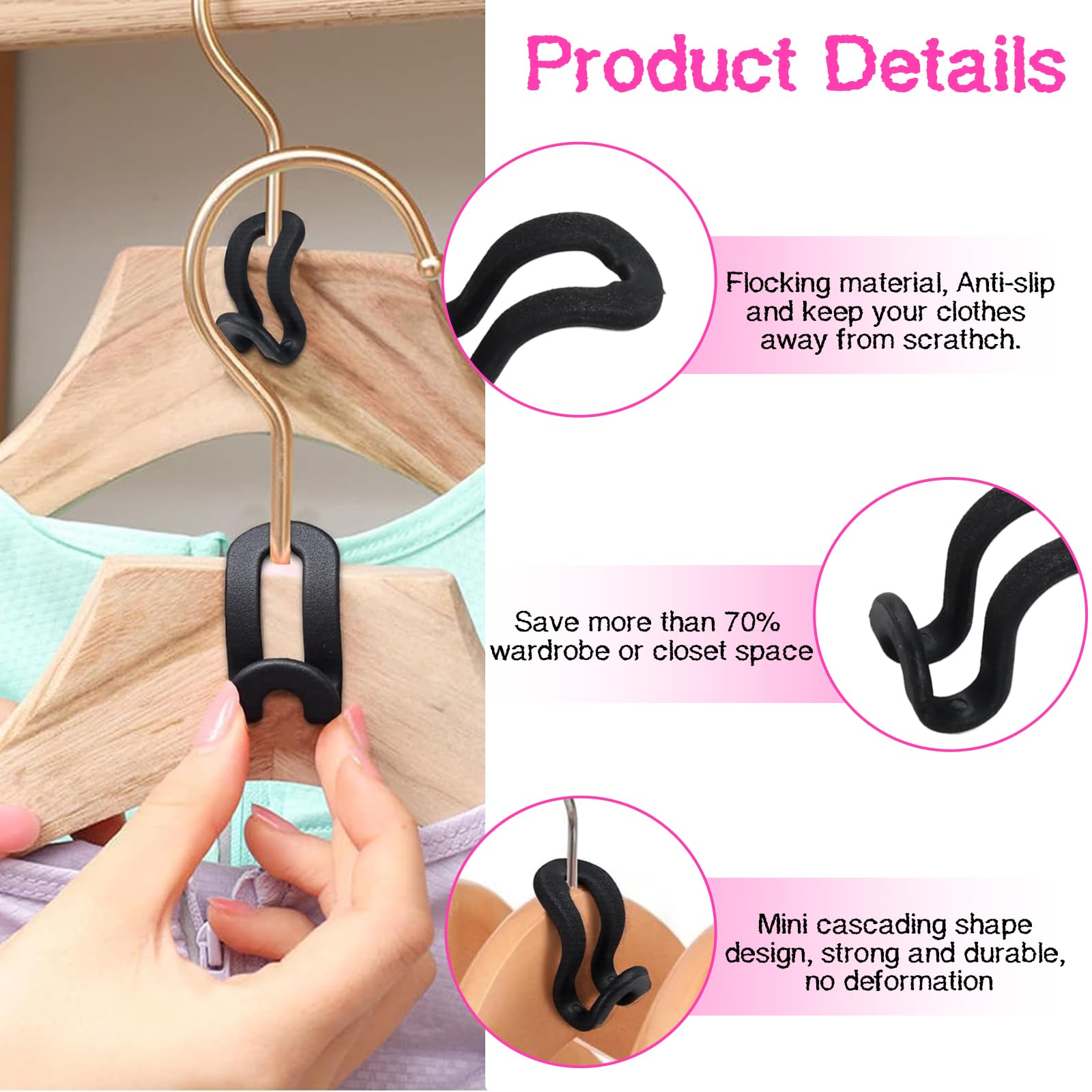 JCKD 20 Pezzi appendiabiti di collegamento, appendini connettore, ganci per grucce salvaspazio, connettori in plastica, hanger hooks, per Organizzare