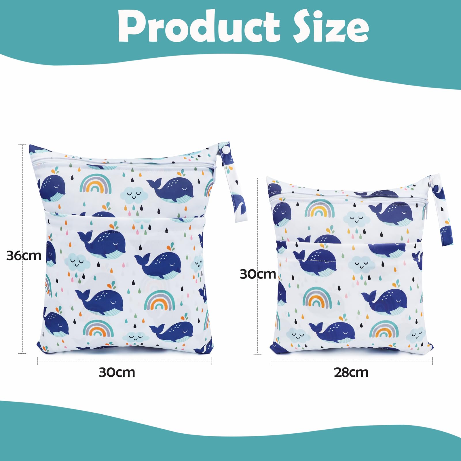 Borsa per Pannolini Lavabile Impermeabile 2 Pcs Wetbags Doppia Cerniera Balena Bianca