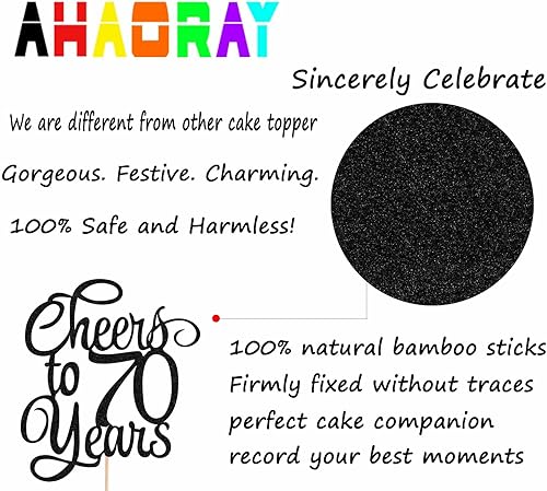 Miniatura 35 de Decoración para tartas de Cheers to 70 Years – Suministros de decoración de pasteles de cumpleaños 70 con purpurina dorada, perfecto para 70