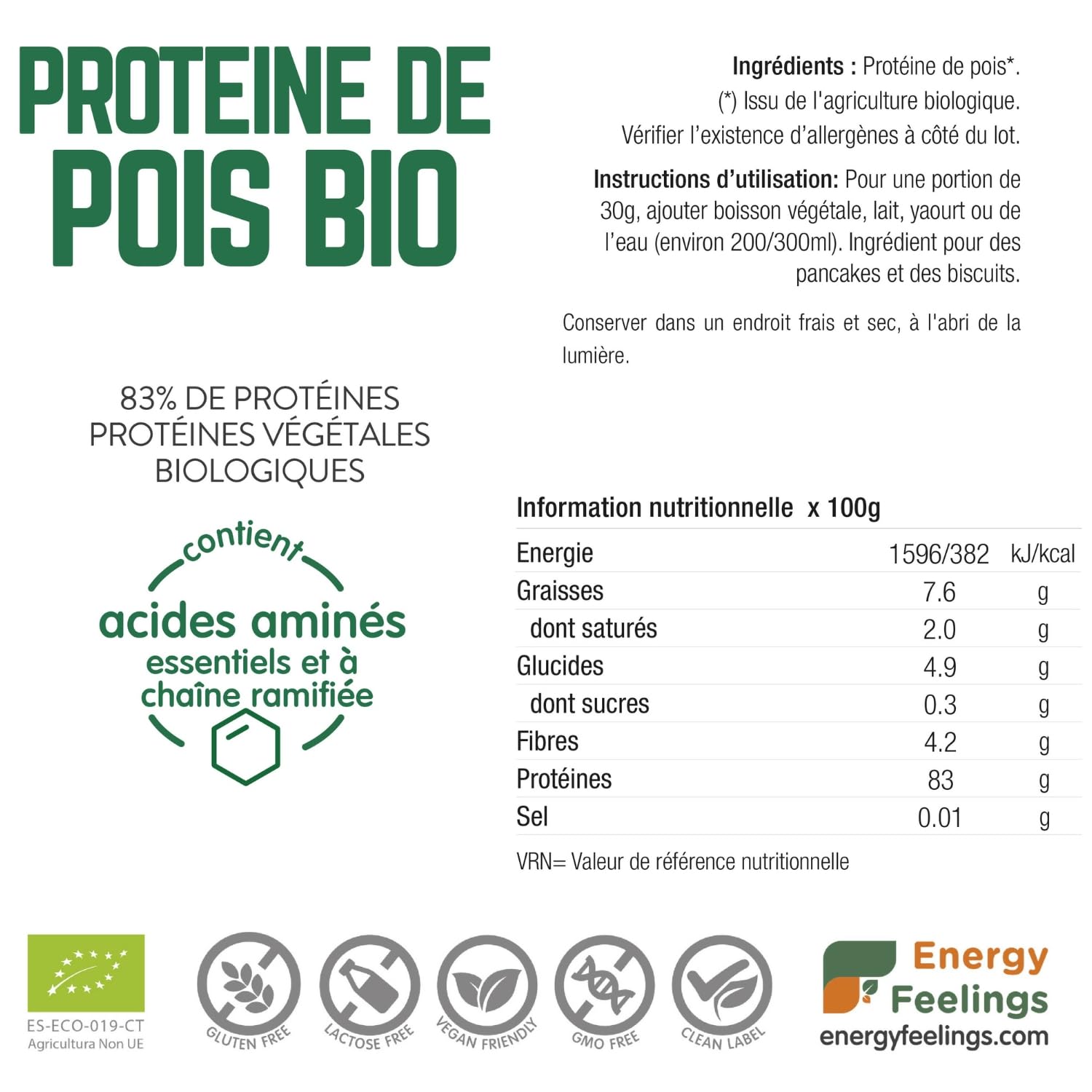 Energy Feelings - Pisello Proteina Polvere - 1kg