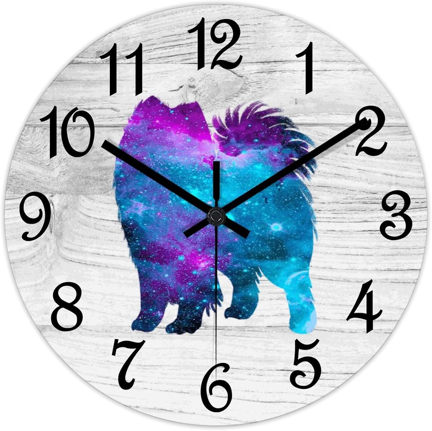 Samoyed Round Wall Clock Dog Lover Clock Wall Art Wood Clock Silent Non-Ticking Decorative Wall Clock for Living Room Bedroom Kitchen 15"