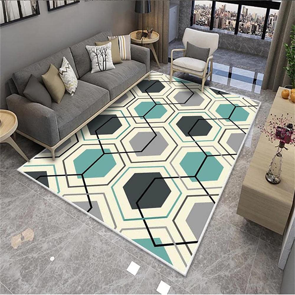 Tapis couloir pas cher bleu et noir géométrique 80x200cm