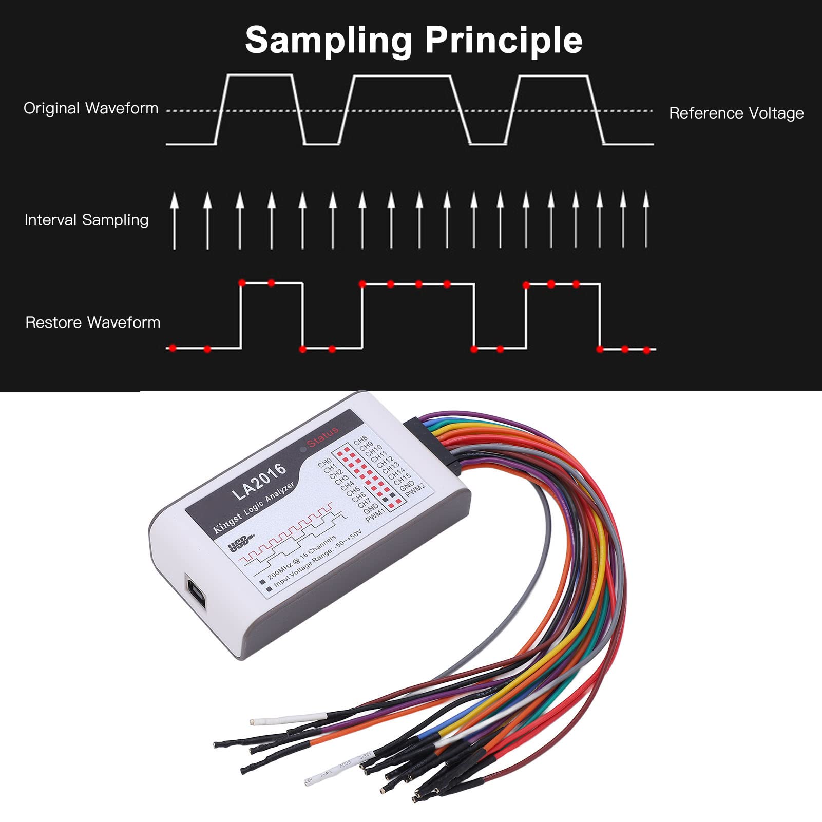 USB Logic Analyzer, Logic Probe USB 16 Kanäle CH0-15 200M Abtastrate -50V Bis +50V Einstellbare Schwelle LA2016