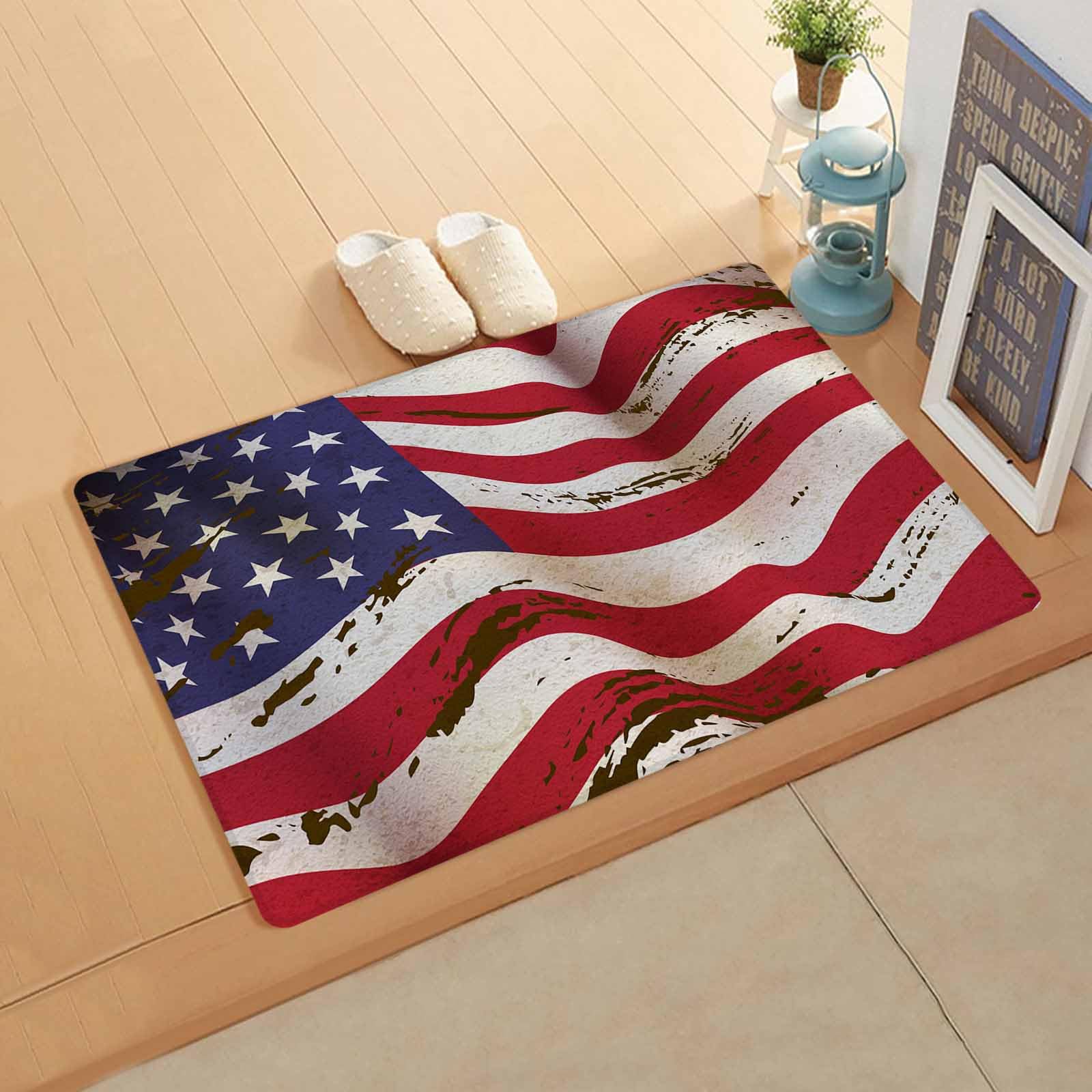 Shabby Chic Flag Antifatigue Kitchen Bath Door Mat Cushioned Runner Rug,Washable Welcome Floor Sink Mat,Waterproof & Non-Slip Standing Doormat for Kitchen,Patriotic Memorial Independence Day 20