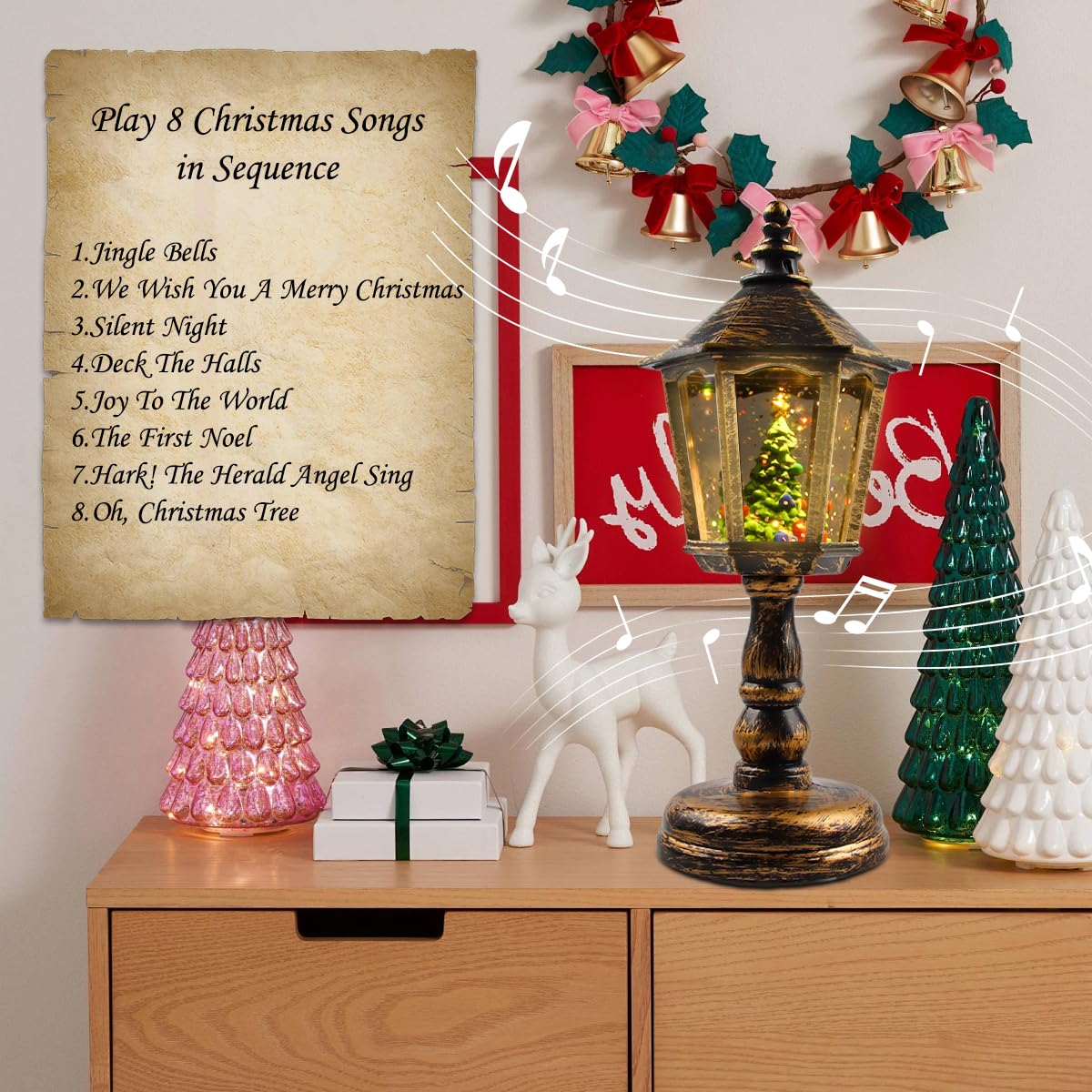 Lanterna di Natale a Globo di Neve con Musica, Retrò Globo di Neve Natalizio Ornamenti, LED Babbo Natale Fiocco di Neve Lampada di Natale Decorazioni Natalizie, Luce Notturna di Natale Regalo (bronzo)