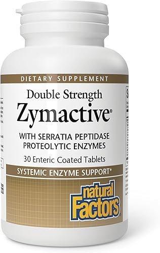 Natural Factors - Enzima proteolítica Zymactive doble fuerza, apoya una respuesta inflamatoria saludable para ayudar a la función muscular y