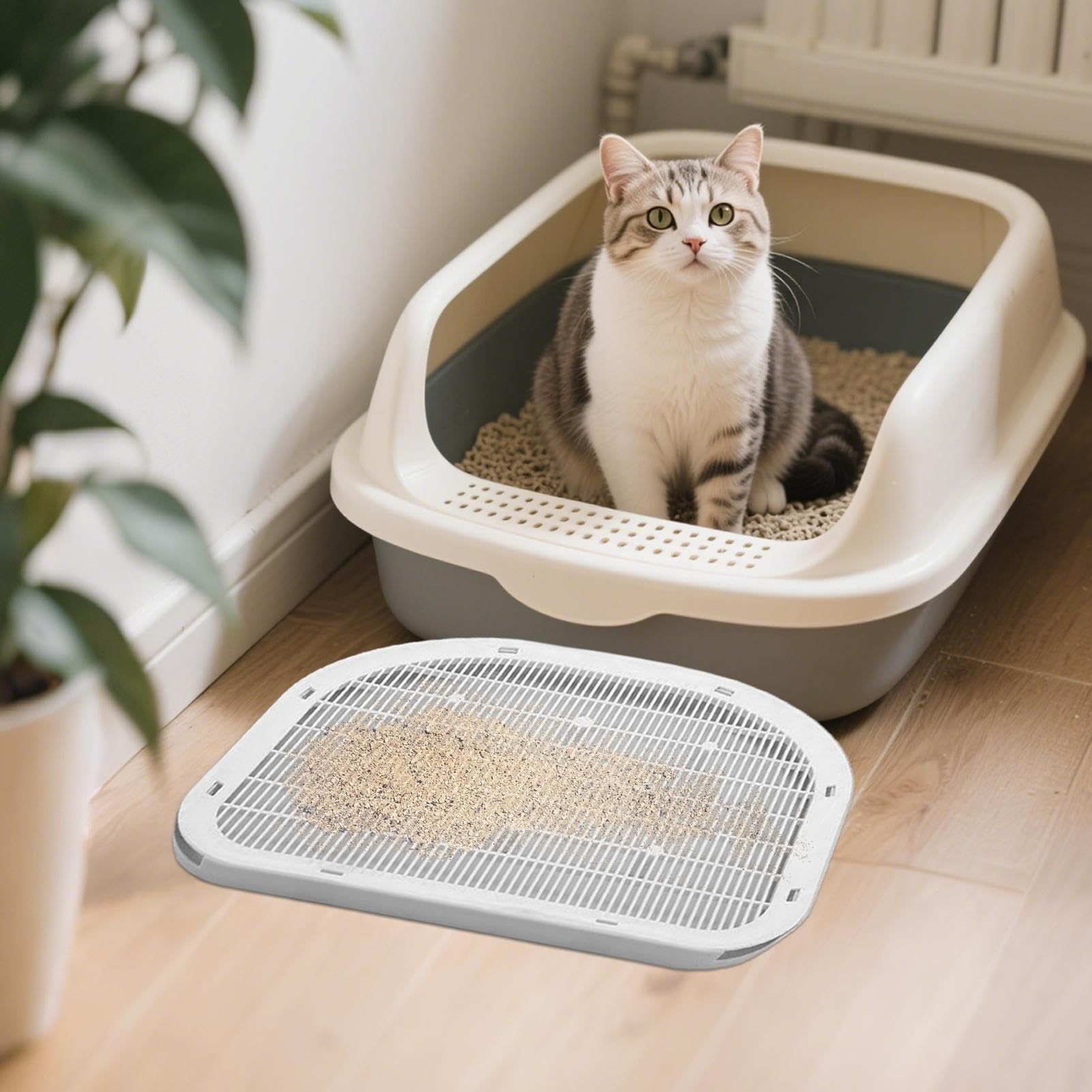 Schodki dla kota ułatwiające dostęp do kuwety Mata z Podwójną Warstwą do | Dwupoziomowy system wyłapywania żwirku Dla Kociąt, Dom, Mieszkanie, Salon,