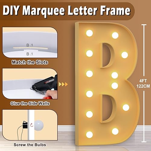 Miniatura 4 de Letras de marquesina de 4 pies de alto grandes letras B iluminadas para decoraciones de fiesta de cumpleaños para telón de fondo con texto en inglés