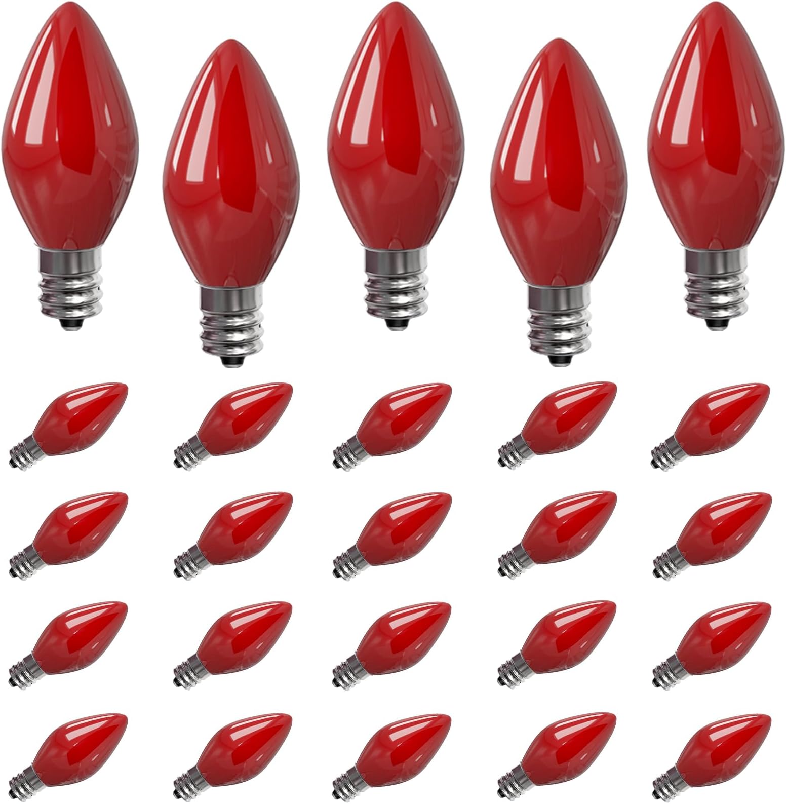 SUNSGNE 25 Pack C7 LED Red Replacement Christmas Light Bulbs, 0.6W LED Night Light Bulbs for Christmas Indoor Outdoor Patio String Lights, C7/E12 Candelabra Base