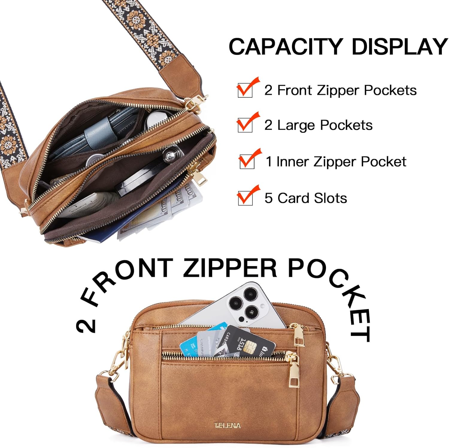 Telena Small Crossbody Bags For Women Vegan Leather Crossbody Purse With Adjustable Wide Strap For Daily Life - Image 6