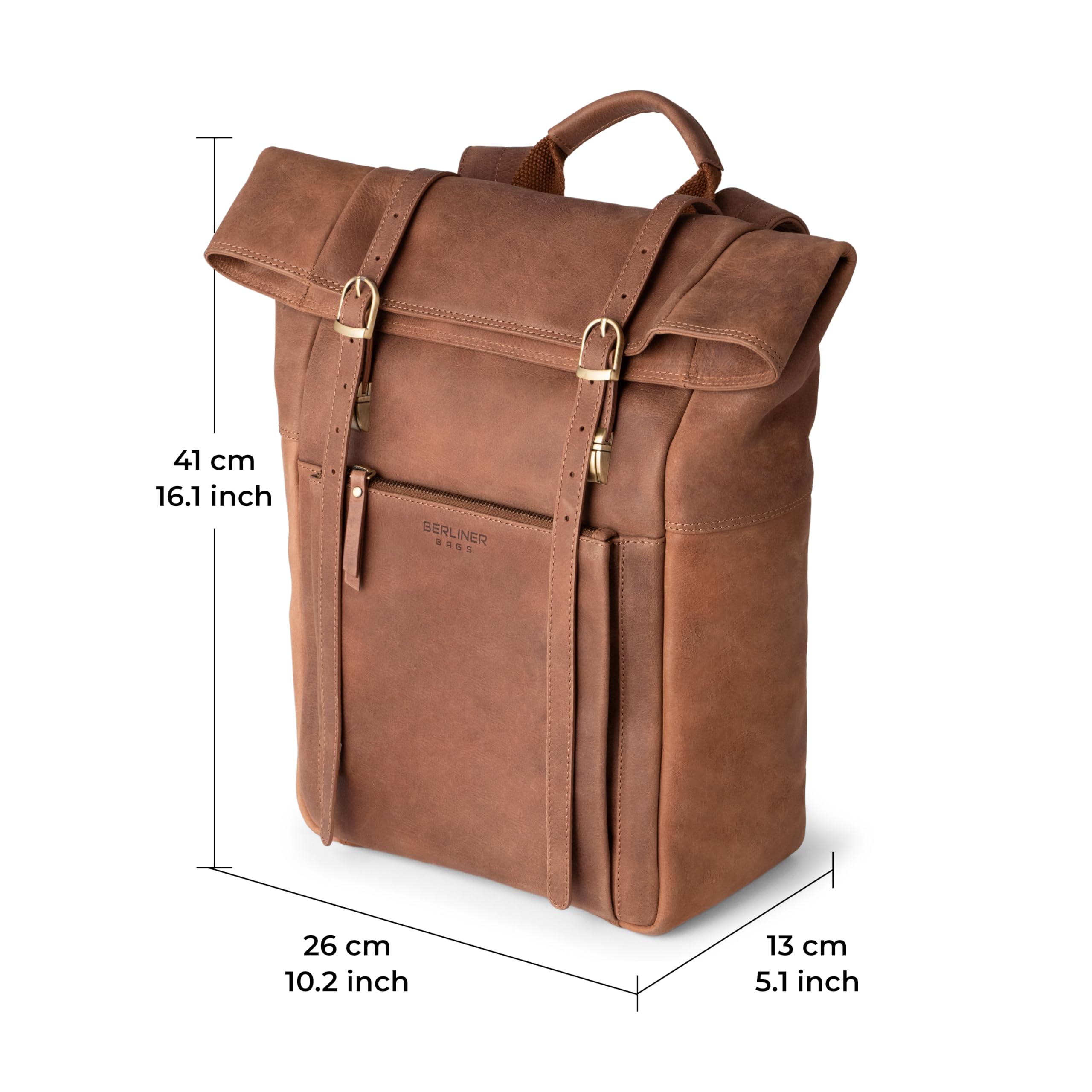 Berliner Bags Mochila de Piel Lille, Mochila Rolltop Impermeable con Compartimento para Portátil de 15”, para Hombre y Mujer - Marrón