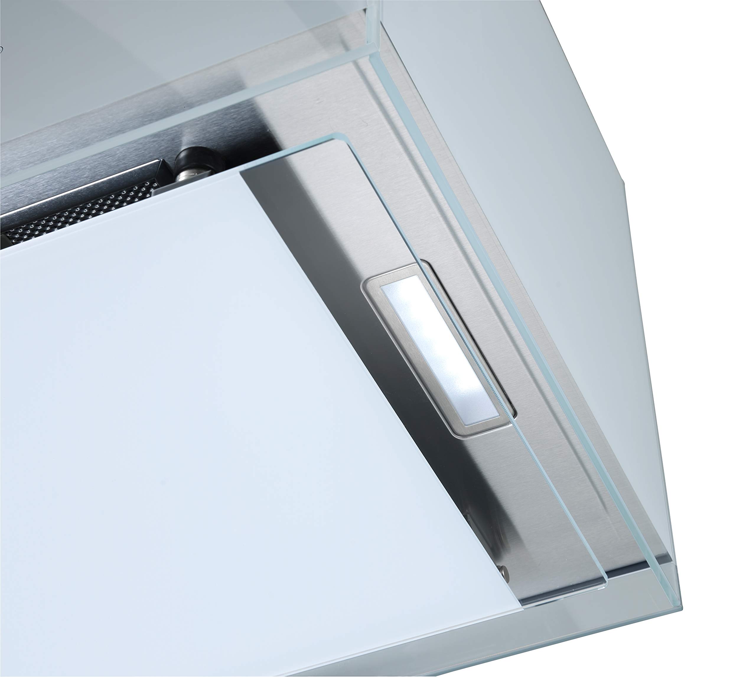 Respekta Centa Cappa aspirante/cappa a isola 50 cm/struttura in acciaio bianco con pannello copriluce in vetro/funzione di ricircolo / CH11050IW / A+ / 50 – 69 dB