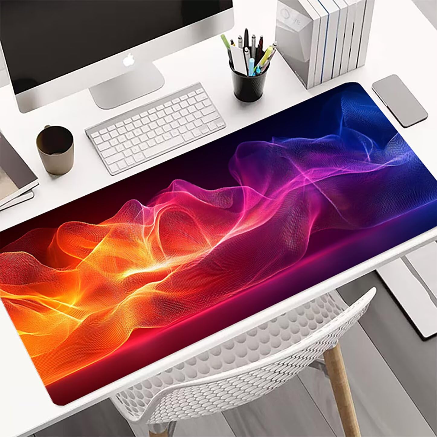Lpfieonn Orange Farbe Schreibtischunterlage XXL, Blau Schreibtischunterlagen Großes, Gaming Mousepad XXL mit ernähter Rand und Rutschfeste Gummibasis, Desk Mat für PC/Laptop/Mausa 120x60cm PF-2430