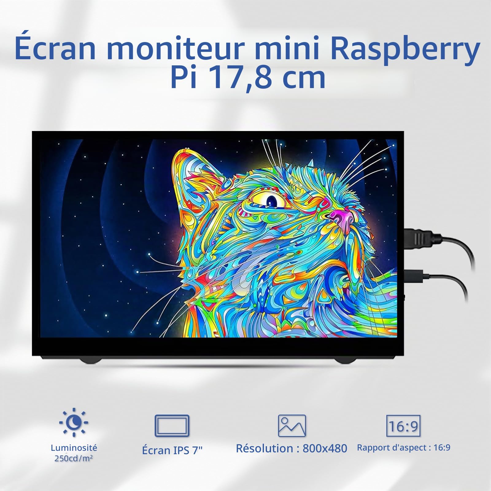 HAMTYSAN Raspberry Pi écran 7 Pouces,Mini écran LCD HDMI,Mini Moniteur 800x480,Petit Ecran PC Portable IPS pour Raspberry Pi 400/4 / 3/2 / Zero/B/B + Jetson Nano win11 / 10/8 / 7 (Non Tactile)