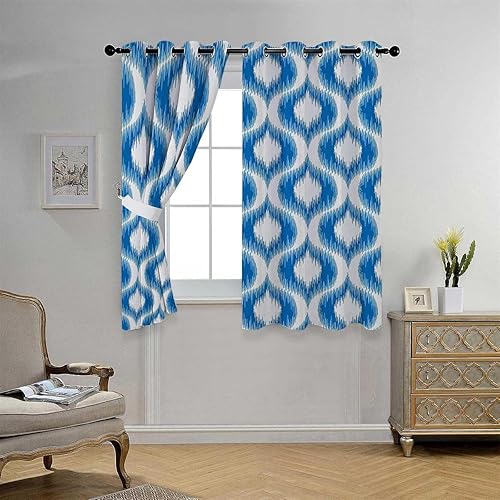 Miniatura 2 de Cortinas De Cocina Modernas Ikat Decor - Separador de cortina con ojales para puerta corta, 63 pulgadas de ancho por 80 pulgadas de largo, 2 paneles