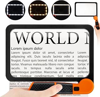 Large Magnifying Glass with Light, Full Page 5X Magnifier 48LED Cold & Warm Light with 3 Modes, Folding Handheld Illuminated Lighted Magnifier for Seniors Low Vision Reading Inspection