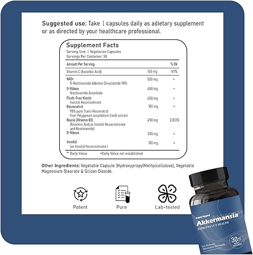 Miniatura 3 de Akkermansia Probiótico con fibra prebiótica  Aumenta la producción de GLP-1, liberación retardada, probado por terceros, cepa viva 100M AFU para la