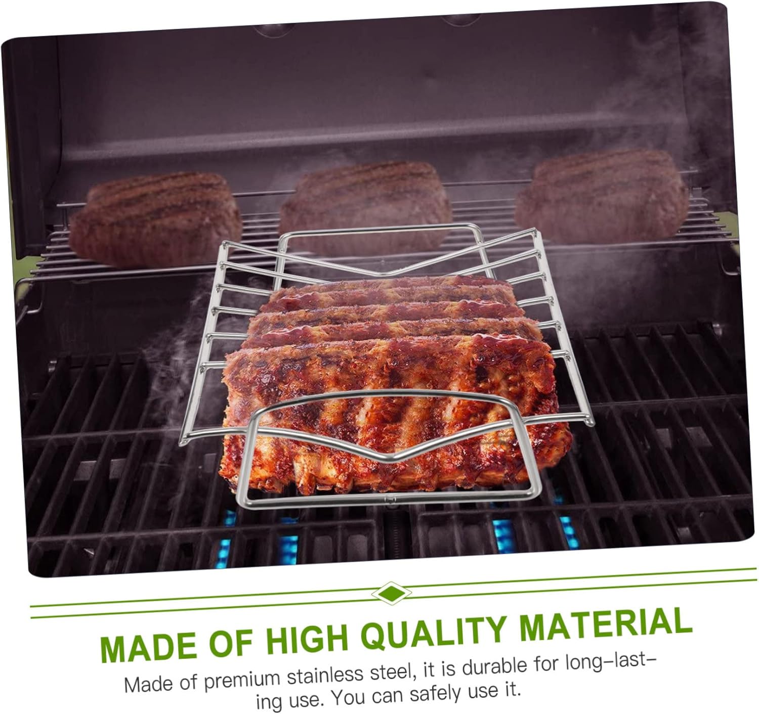 Rib Rack Barbecue Grilling Rack Stainless Steel Grill Grate Outdoor BBQ Accessory