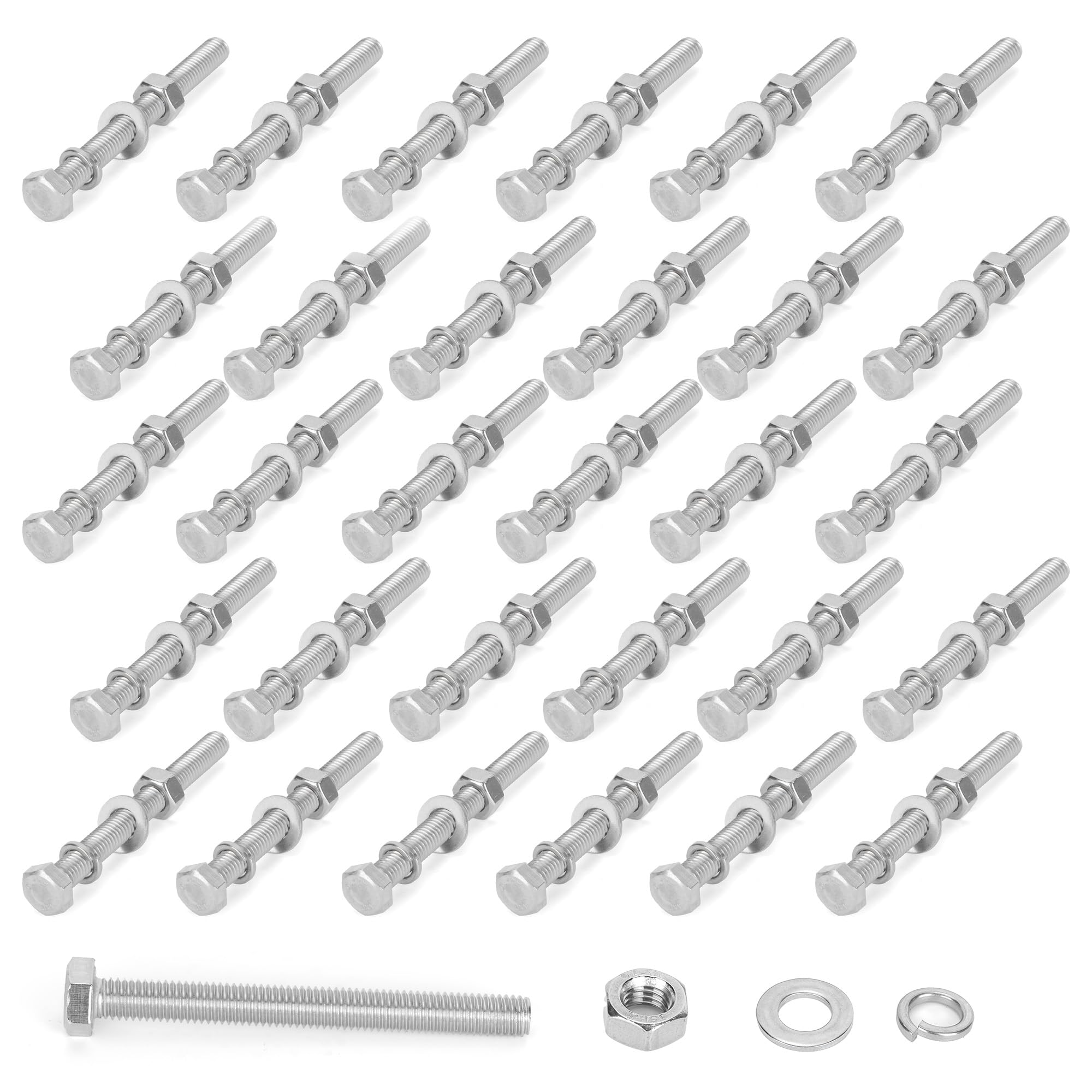 WeeGoo M8 x 80 mm Stainless Steel Bolts with Nuts and Washers, 30 Pack