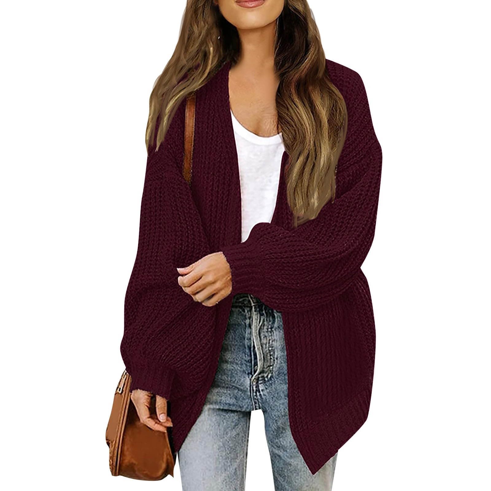 Womens Cardigan Sweaters Oversized Fall Ribbed Cable Knit Sweater Lightweight Loose Open Front Cardigan with Pockets