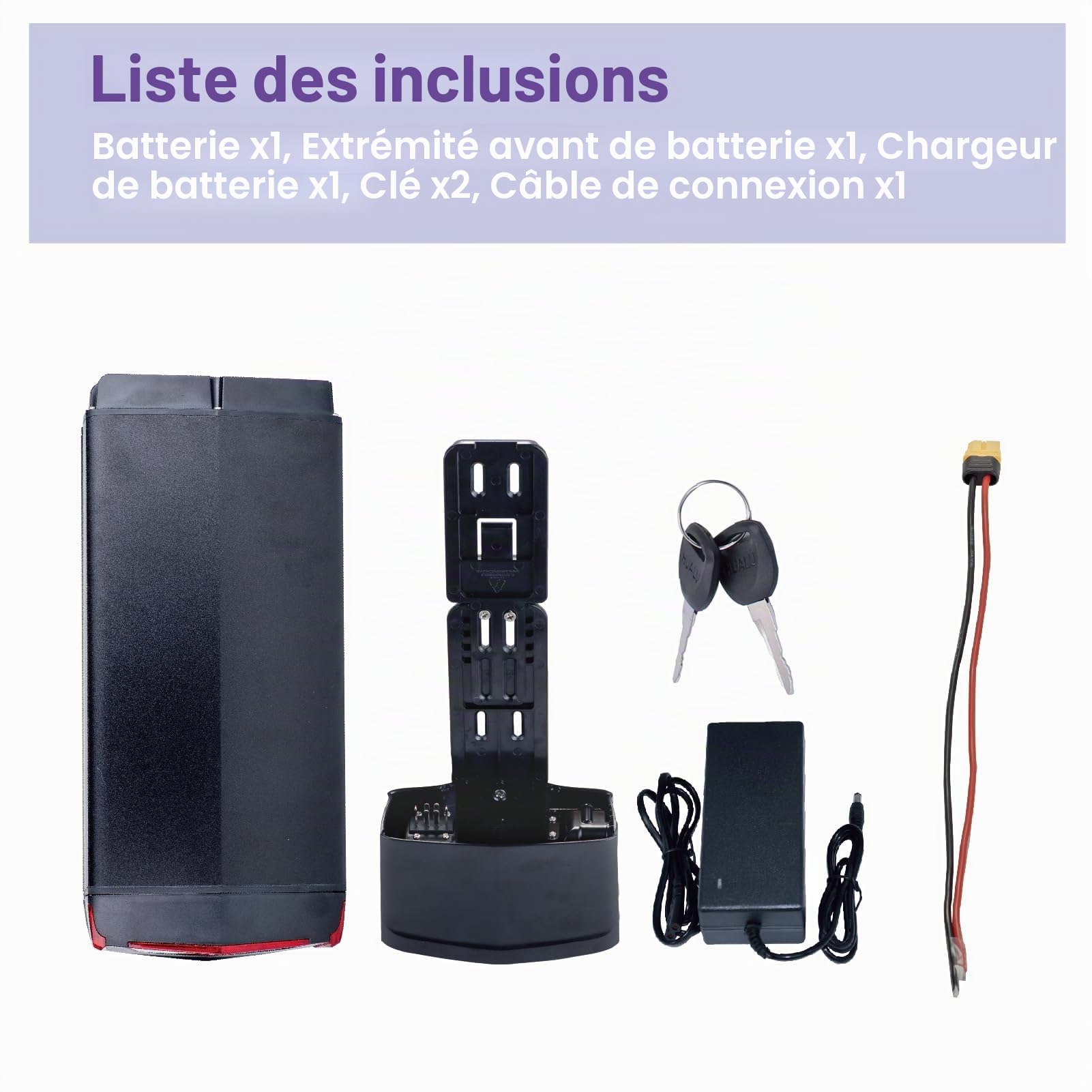 Batterie Ebike dans Le Porte-Bagages 36V 48V avec Chargeur, feu arrière, Safe Lock (48V 12Ah(No Rack)