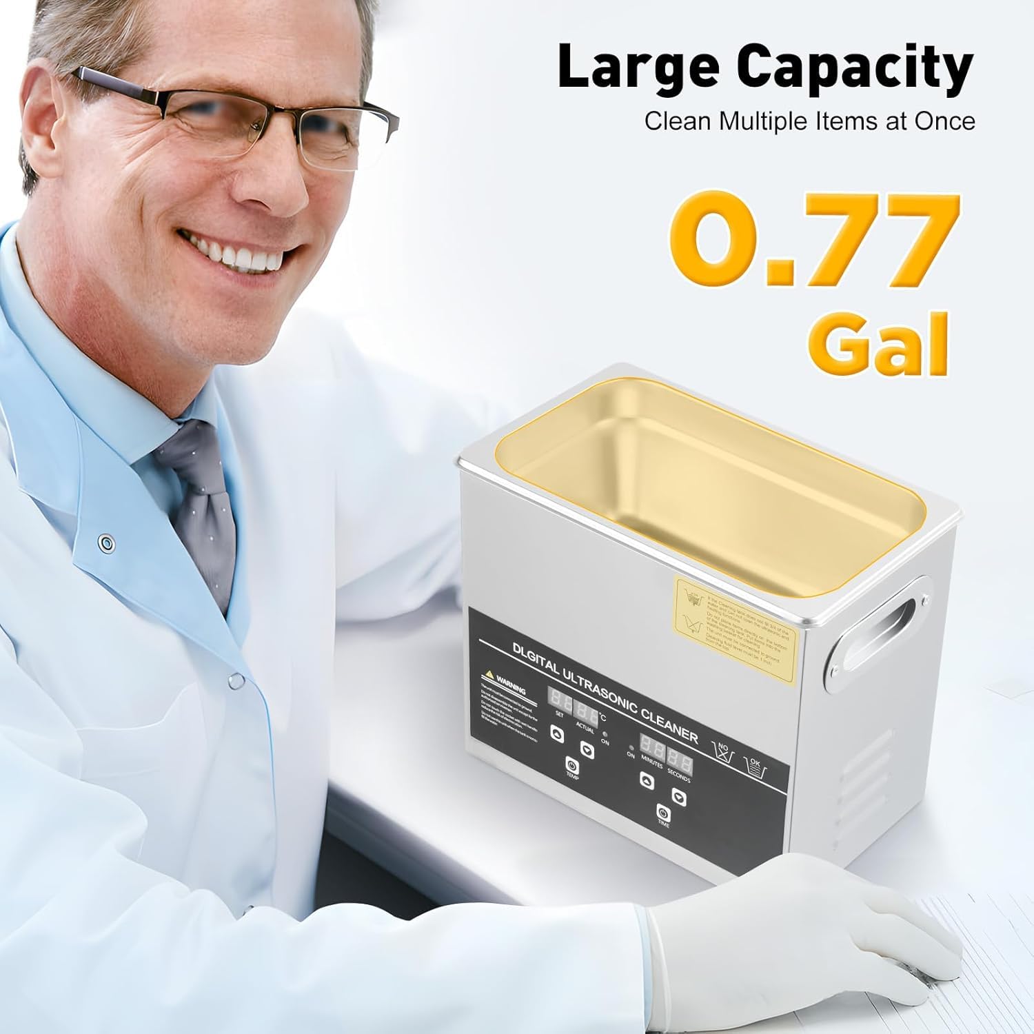 Limpiador Ultrasónico Digital con Calentador y Temporizador, Máquina de Limpieza Ultrasónica de Acero Inoxidable para Joyería, Gafas, Relojes y Herramientas - Opción 2L (0,53 GAL) o 6,5L (1,7 GAL),3L