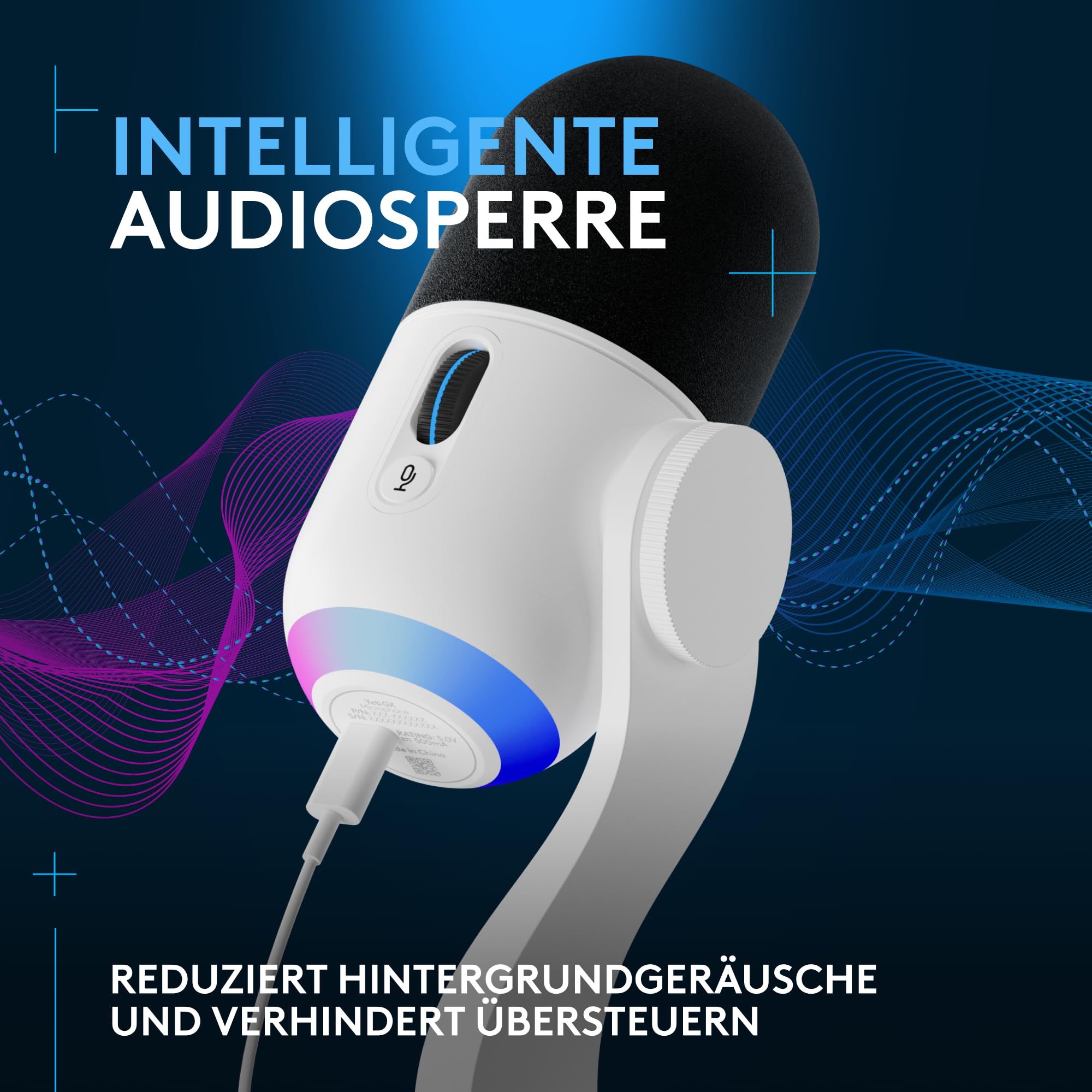 Logitech G Yeti GX dynamisches RGB-Gaming-Mikrofon mit LIGHTSYNC, USB-Mikrofon zum Streaming, Superniere, USB-Plug-and-Play für PC/Mac – Weiß