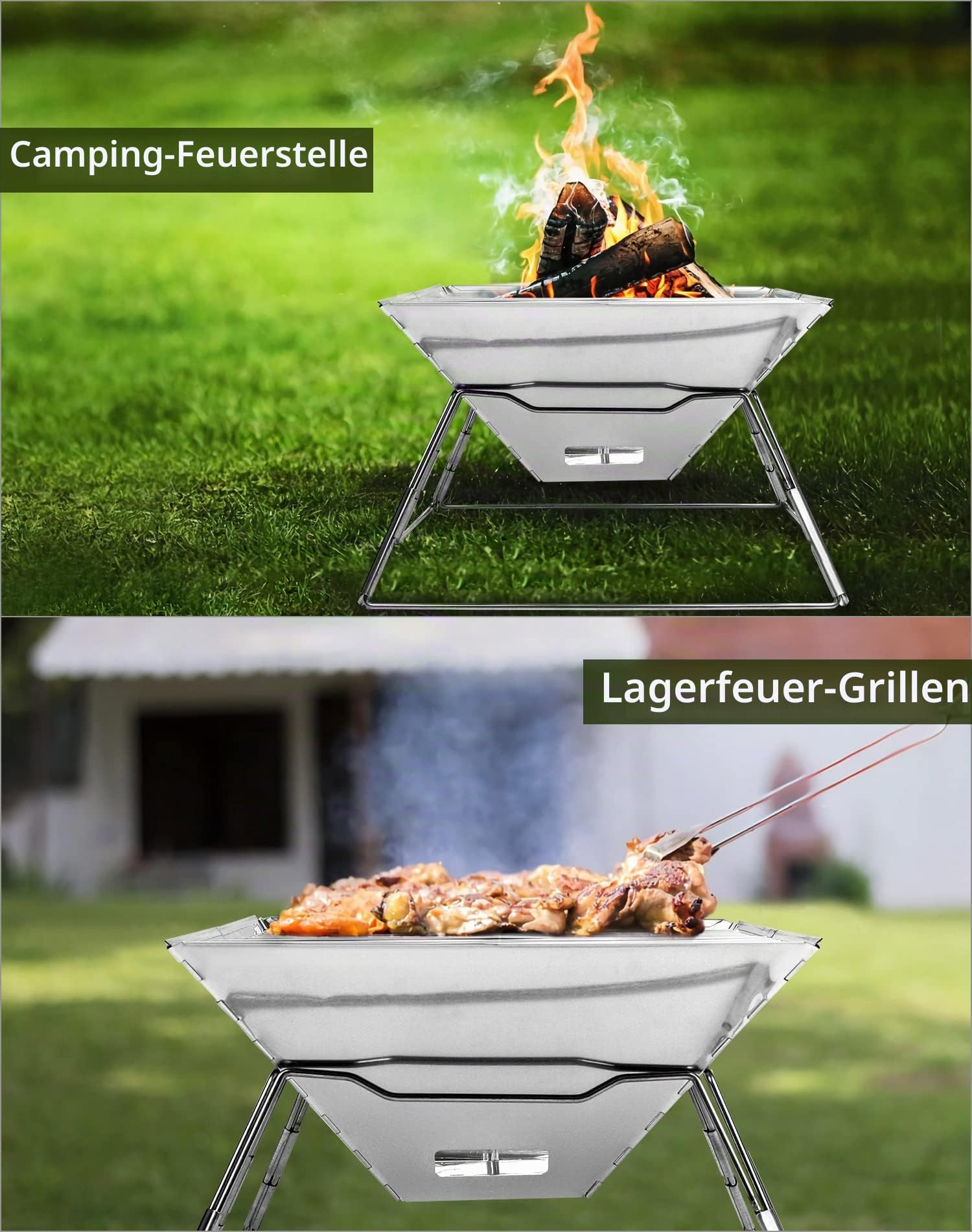 feuerschale camping QWORK® Faltbarer Feuerkorb aus Edelstahl für Garten Camping Outdoor-Aktivitäten (Quadrat) Garten 1 Paar Taschenwärmer bis Accessory size:L Eddy Merckx