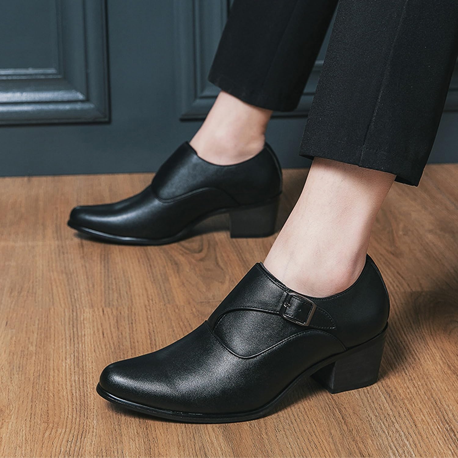Zapatos de vestir formales Oxford con hebilla y tacón cubano alto for hombres for negocios y eventos