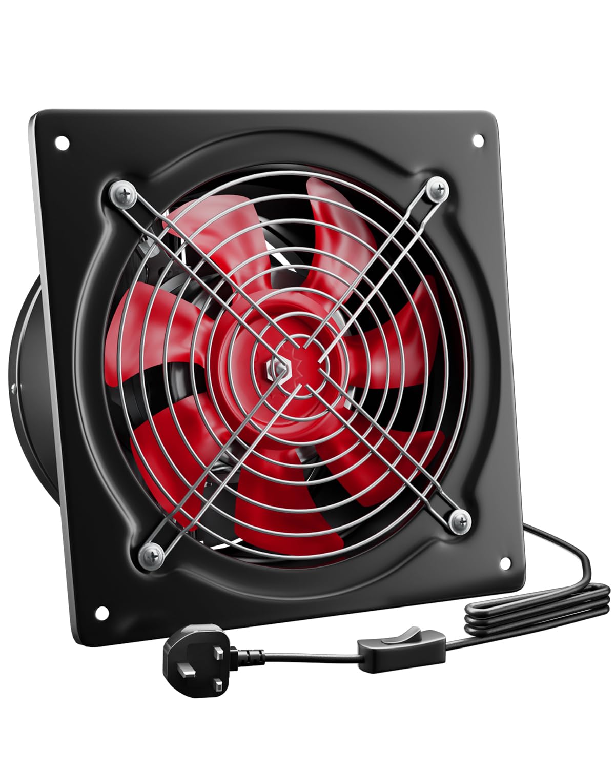 Hon&Guan 8 inch Exhaust Fan Kitchen with Switch, Powerful Extractor Fan 980 m3/h with Backdraft Damper, Industrial Ventilation Fans with UK Plug for Restaurant Warehouse Garage