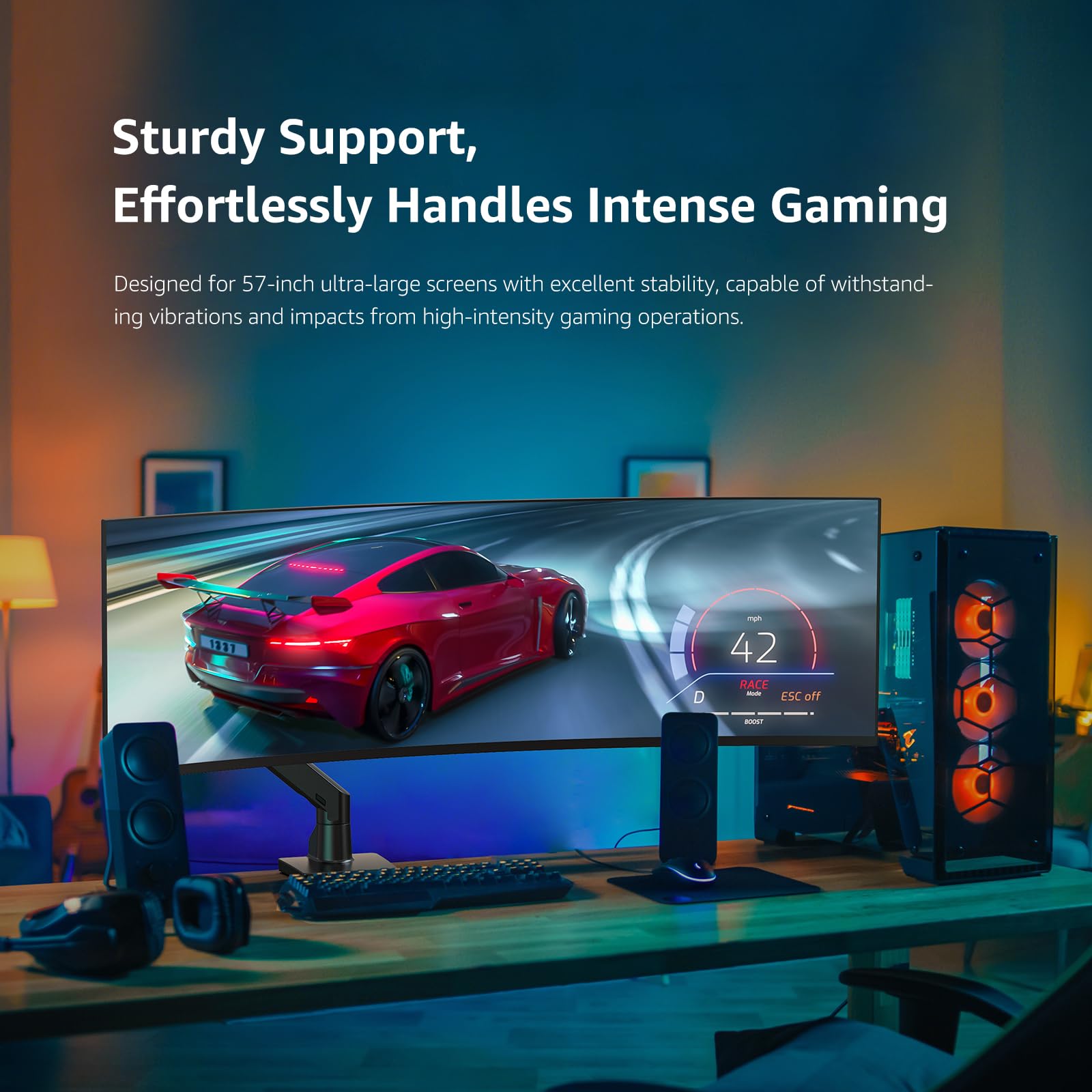 Heavy Duty Enkele Monitorarm - Geschikt voor de meeste 17-49 platte en gebogen schermen Gasveer Monitorhouder met kantel-/zwenkfunctie Gewichtscapaciteit 2 ~ 20 kg, VESA 75 x 75/100 x 100, wit