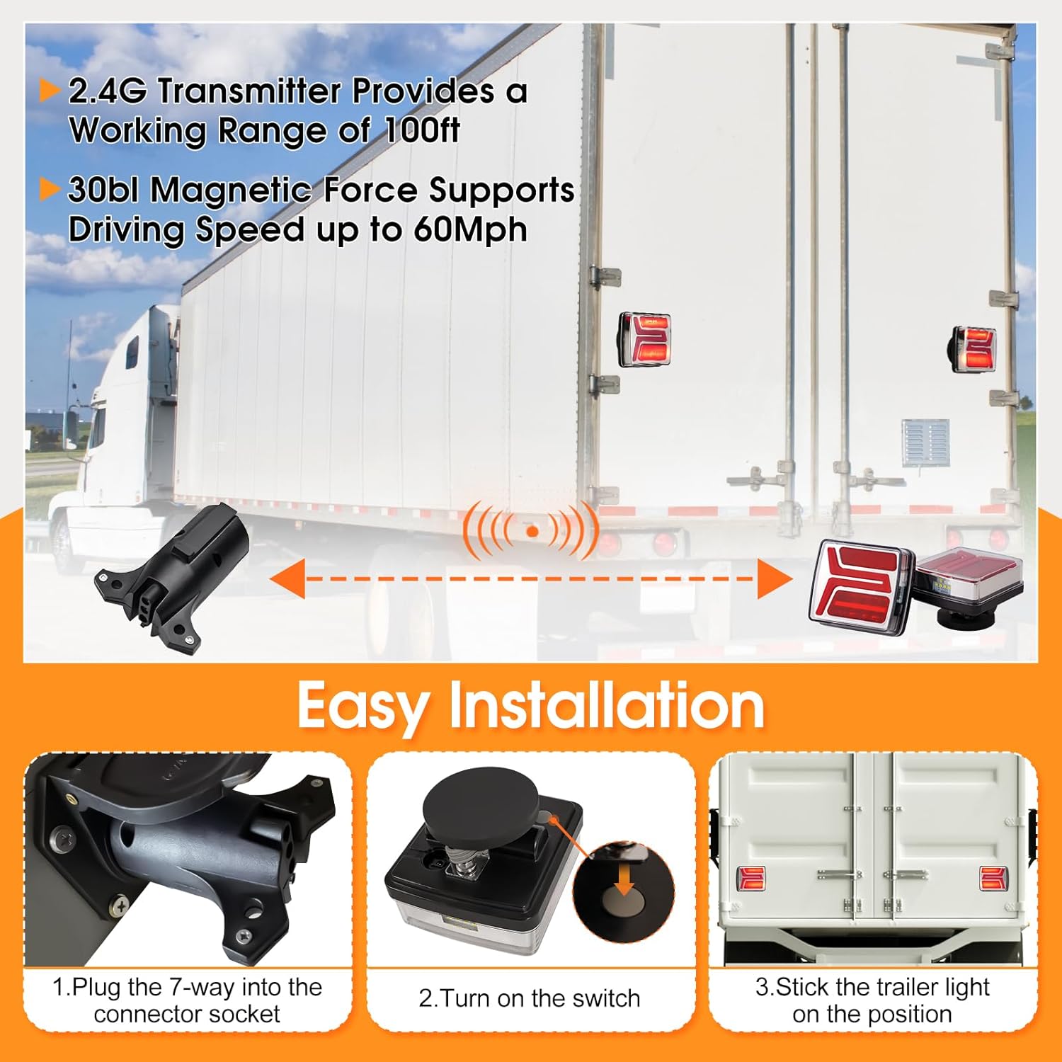 Rechargeable LED Wireless Trailer Light Kit Portable, Magnetic Trailer Light for Towing Truck, Boat Trailer, Caravan, Camper, RV, Wireless Towing Trailer Light Kit