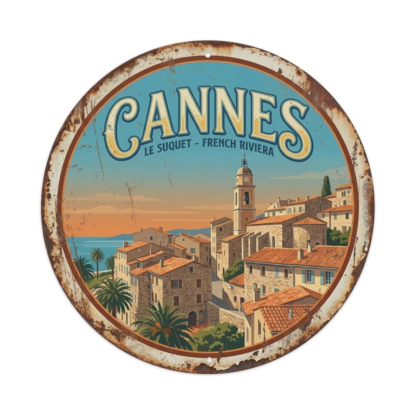 Retro Cannes Old Town French Riviera Heritage Travel Metal Tin Sign