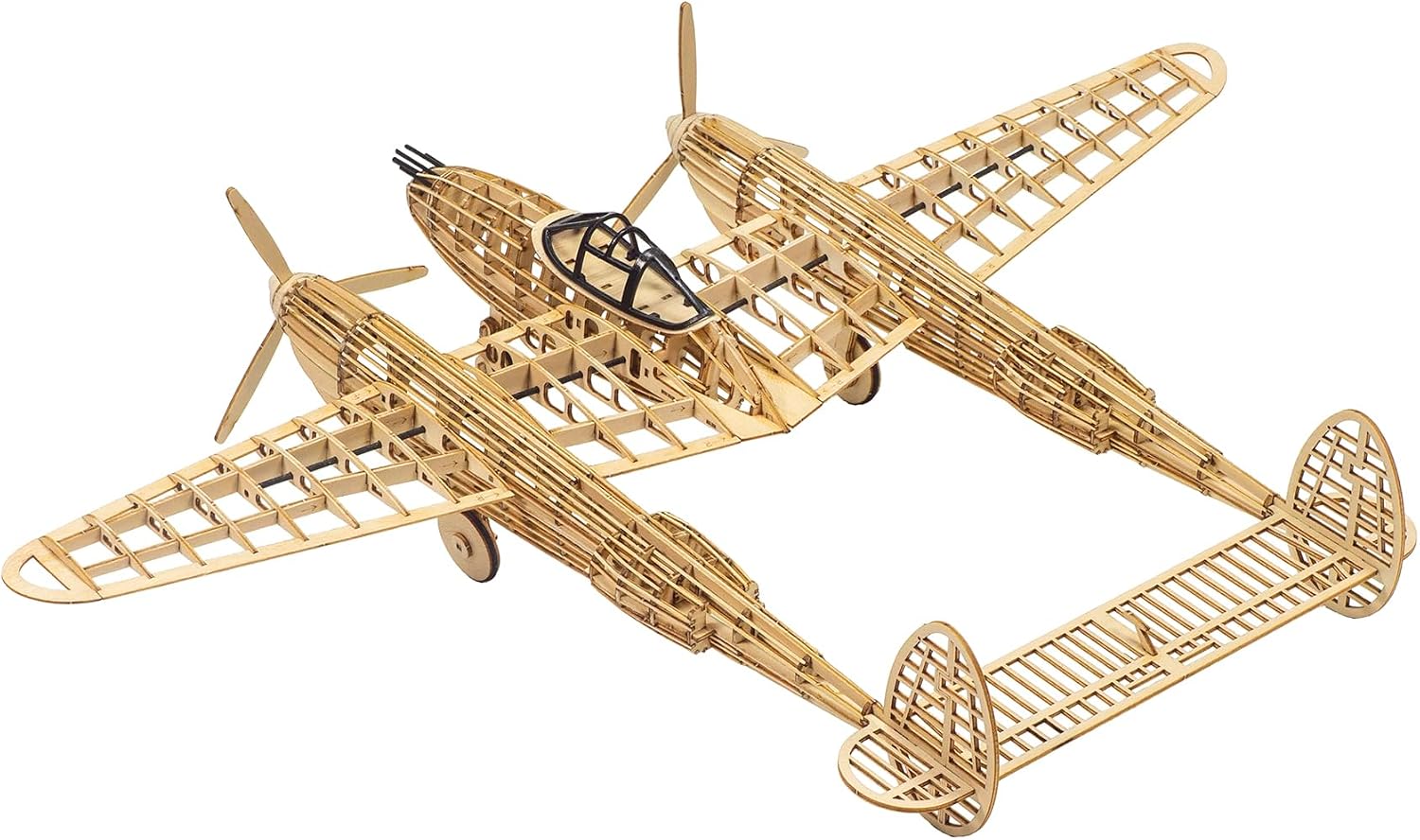 Quolefly 1:35 Lightning P38 3D Wooden Model Kit for Adults – DIY Balsa & Plywood Aircraft Puzzle – Scale 1:35 WWII Fighter Plane