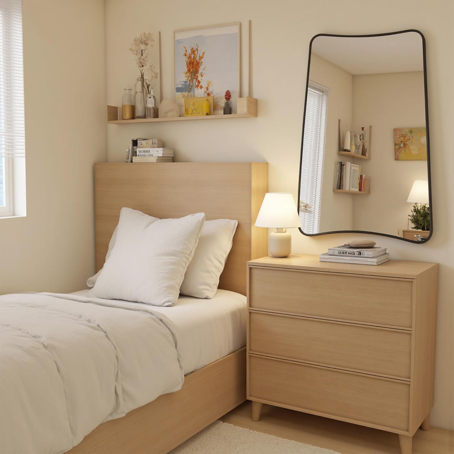 Irregular Wall Mirror, 24"x36" Asymmetrical Mirror with Metal Frame, Modern Wavy Decorative Mirrors for Bathroom, Wall Decor, Entryway, Living Room, Black