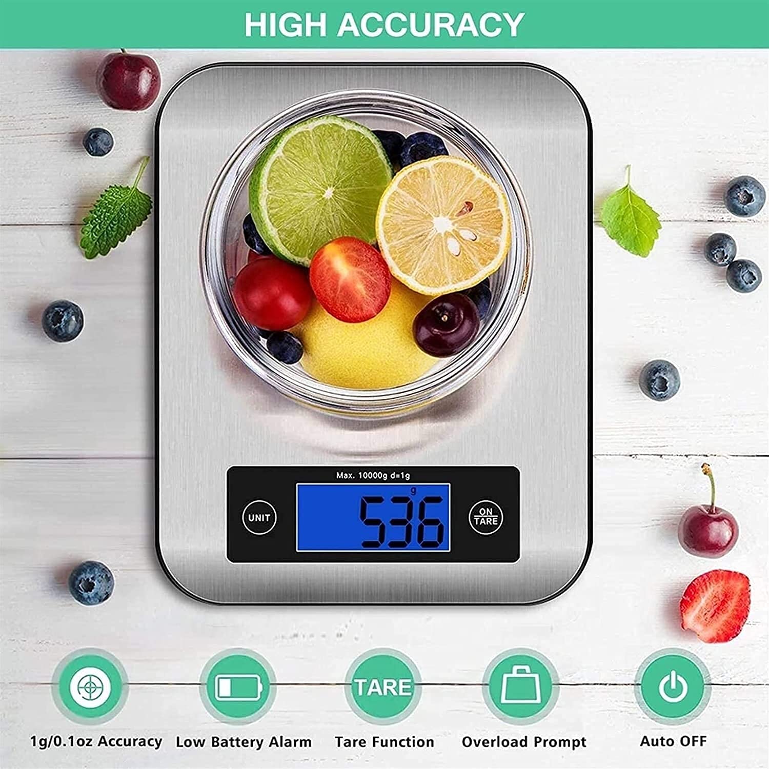 Lebensmittelwaage, 15 kg, digitale Küchenwaage mit 1 g präziser Skalierung, 4 Einheiten LCD-Display-Skala zum Kochen/Backen in G, oz, ml und lb, leicht zu reinigender Edelstahl und gehärtetes Glas