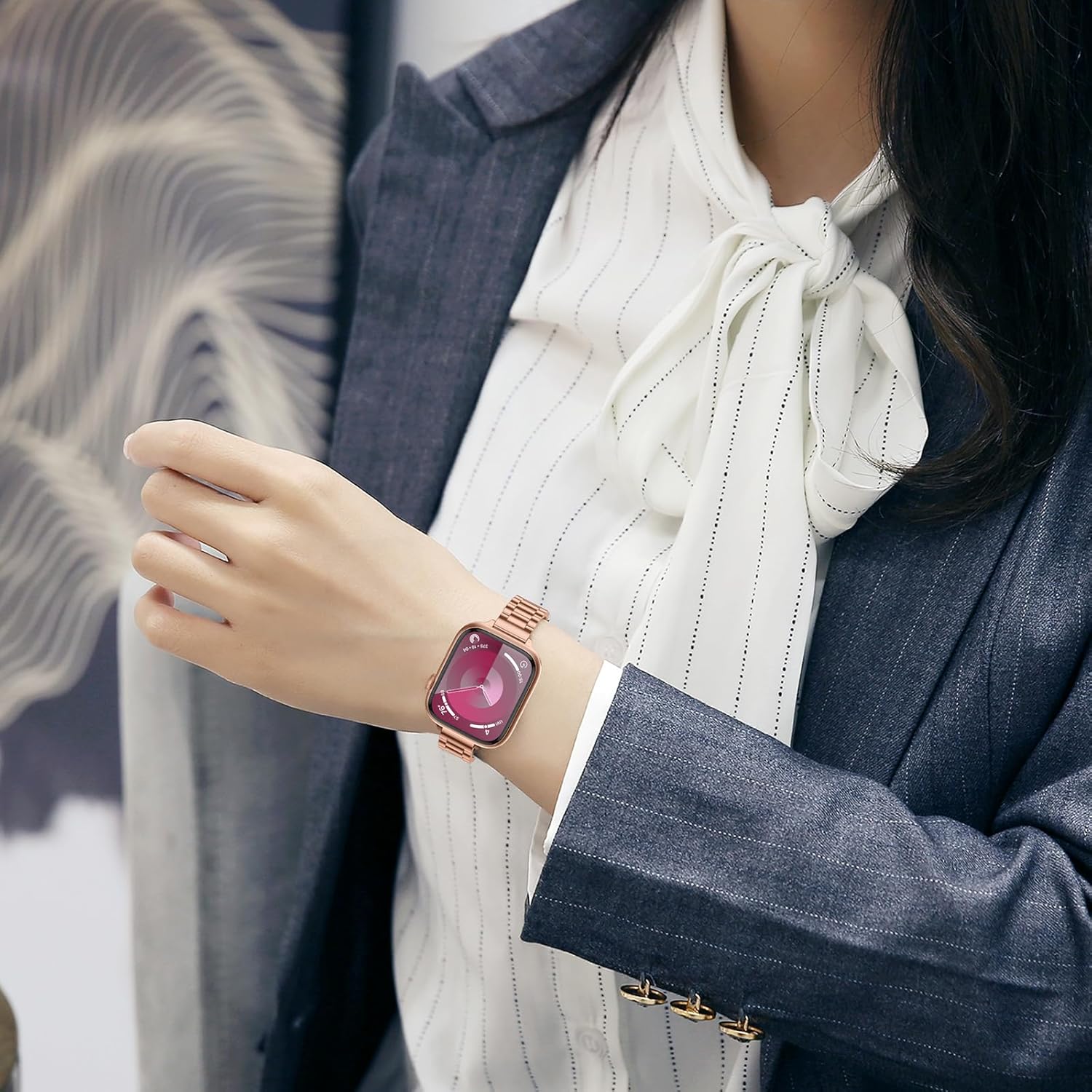 Tasikar Thin Band Compatible with Apple Watch Band 49mm 46mm 45mm 44mm 42mm Women Stainless Steel Metal Replacement Strap Compatible with iWatch Ultra 3 2 1 SE Series 11 10 9 8 7 6 5 4 3, Rose Gold - Image 6