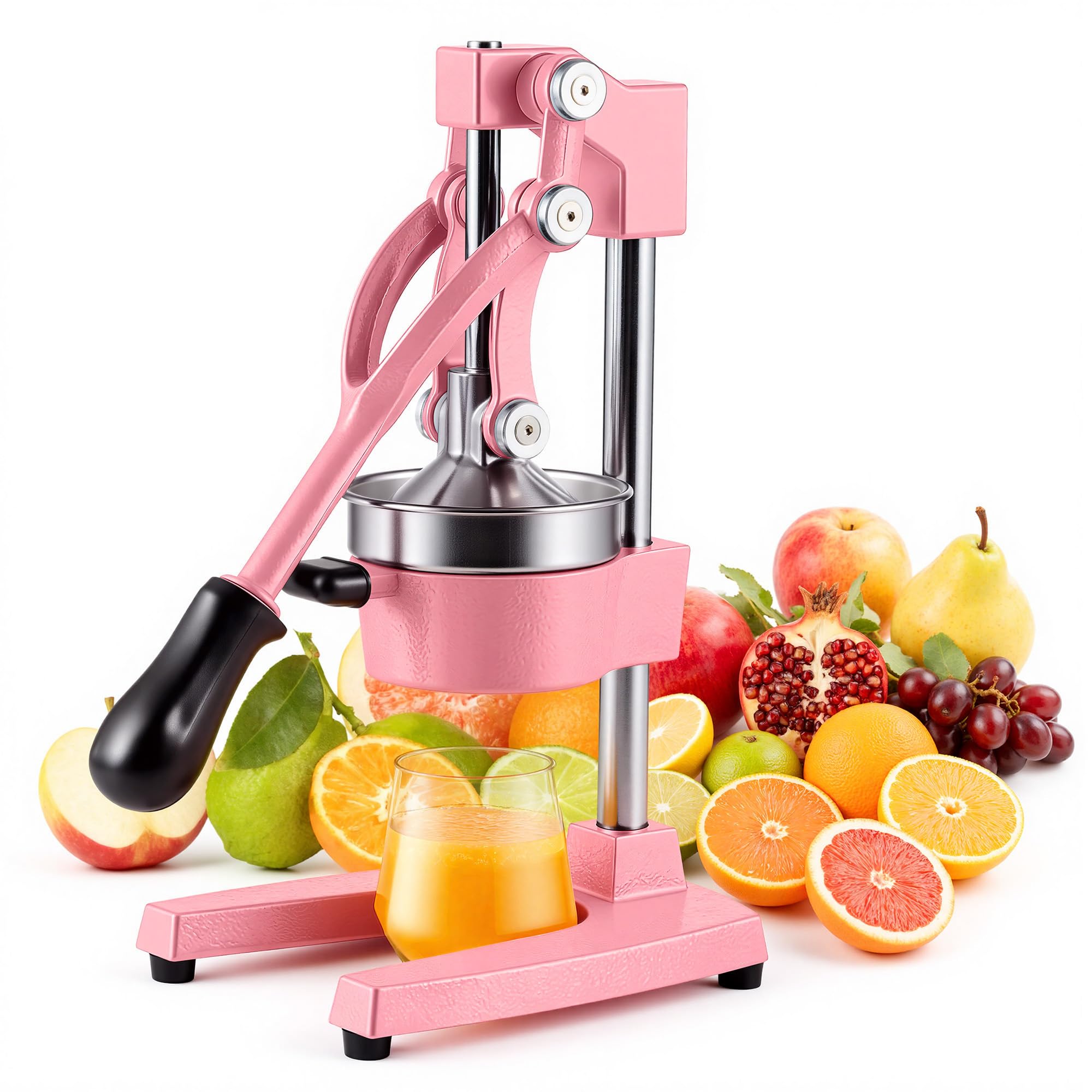 CO-Z Manual Citrus Juicer, Heavy-Duty Manual Juicer with Conical &amp; Flat Pressure Plates, Professional Lemon Squeezer for Orange Pom Lime Lemon Juice, Dishwasher Safe Juice Press, Pink