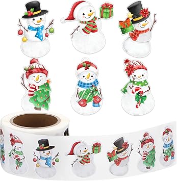Pasimy 300 Pcs Snowman Stickers Roll Christmas Envelope Labels Xmas Winter Snowman Decals Xmas Seal Adhesive Decorative Stickers for Gift Greeting Card Winter Christmas Party Decor Supplies